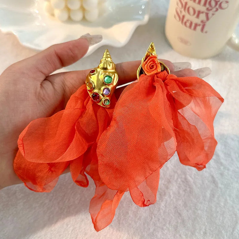 Handmade Cotton Long Tassel  Earrings