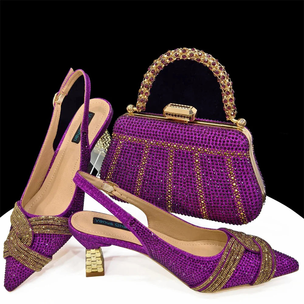Women's Shoes and Bag Set with Rhinestone
