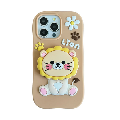 Cute Sunflower Lion Soft Silicone Case Cover With Stand Holder For Phone Case