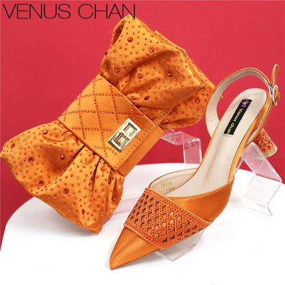 Latest Women Italian Shoes and Matching Bags Decorated with Rhinestone