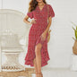Summer Beach Maxi Dress Women Floral Print Boho Long Chiffon Ruffles Wrap Casual V-Neck Split Sexy Party Robe Femme