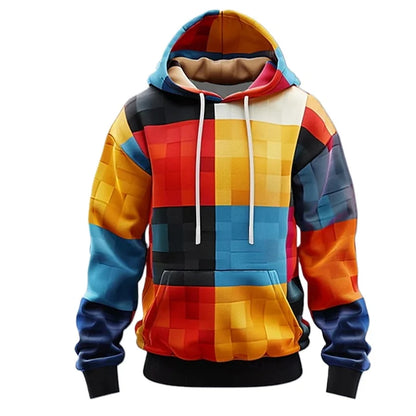 Men's hoodie 3D printed simulation sewing plaid sweatshirts fashion men's clothing