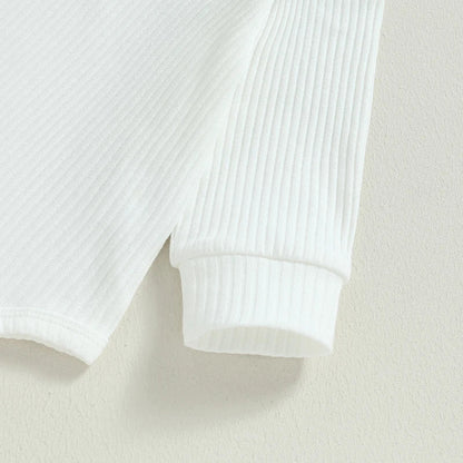 Baby Boy 2 Piece Outfit Solid Color Ribbed Button Long Sleeve Rompers and Elastic Pants Fall Spring Clothes