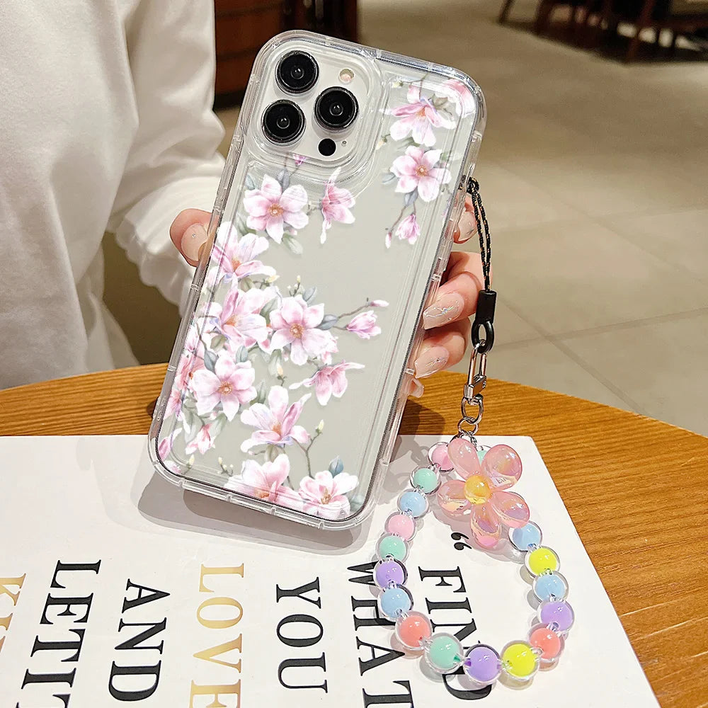 Flower Bracelet Wrist Chain Lanyard Clear Soft Phone Case