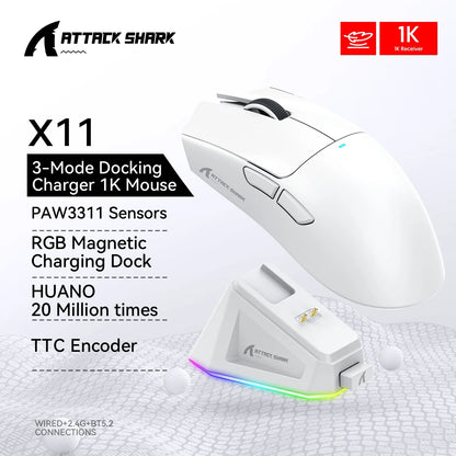Attack Shark X11 White  Bluetooth Wireless Mouse Three Mode