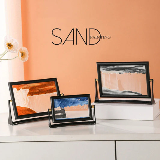 Rotatable Moving Sand Art Picture Square Glass Hourglass 3D Sandscape in Motion Quicksand Hourglass Creativity Home Decor Gifts