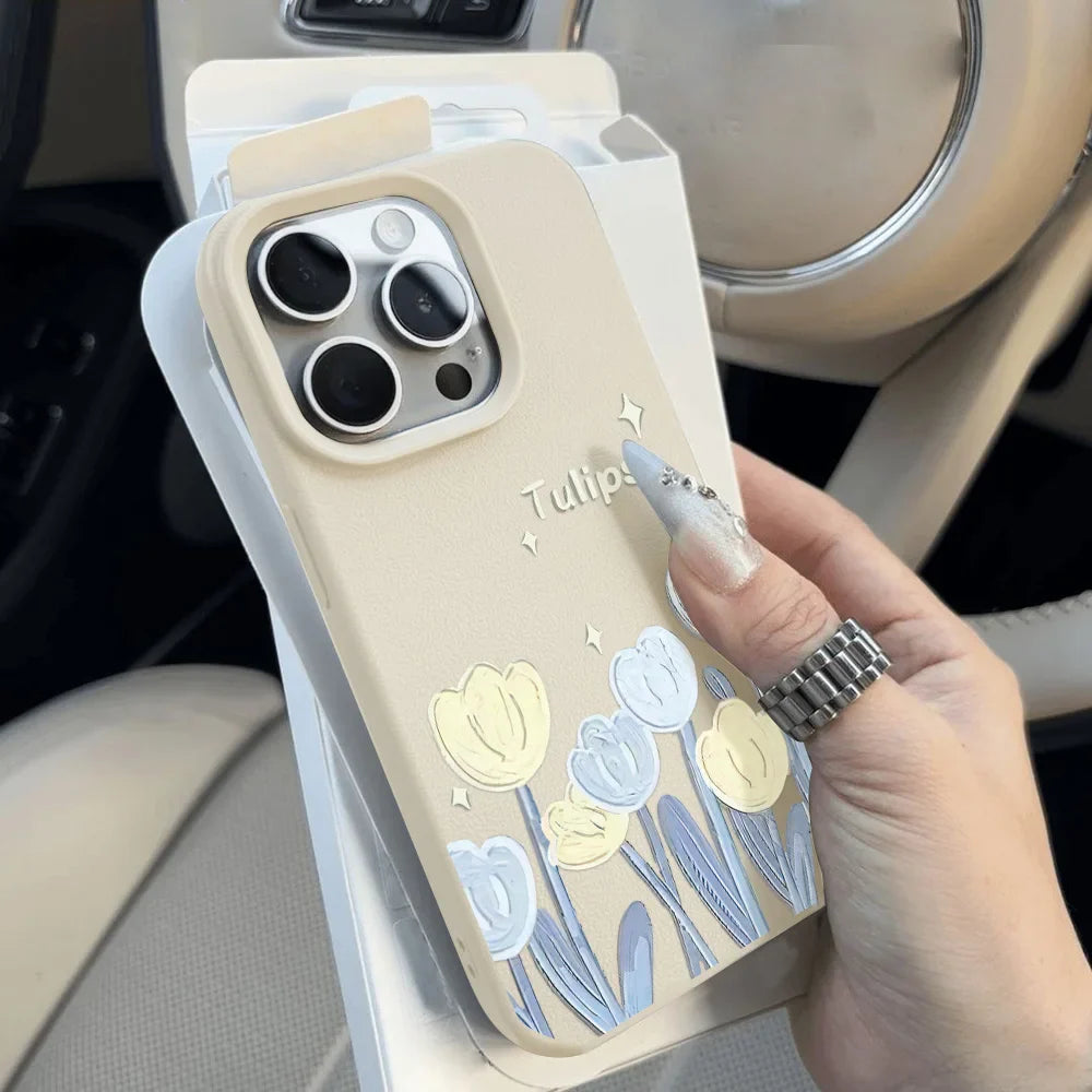 Flower Candy Color Leather Texture Shockproof Cover Phone Case