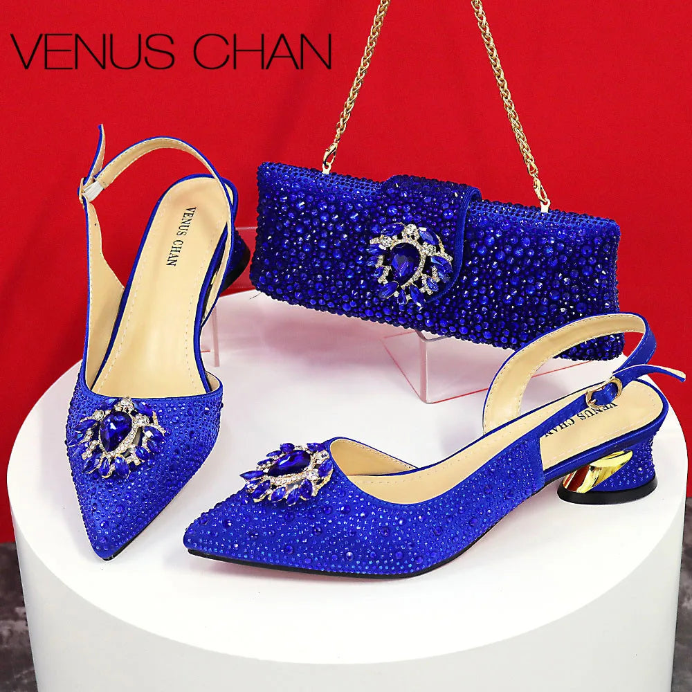 Design Pointed Toe Thin Heels Ladies Shoes Matching Bag Set