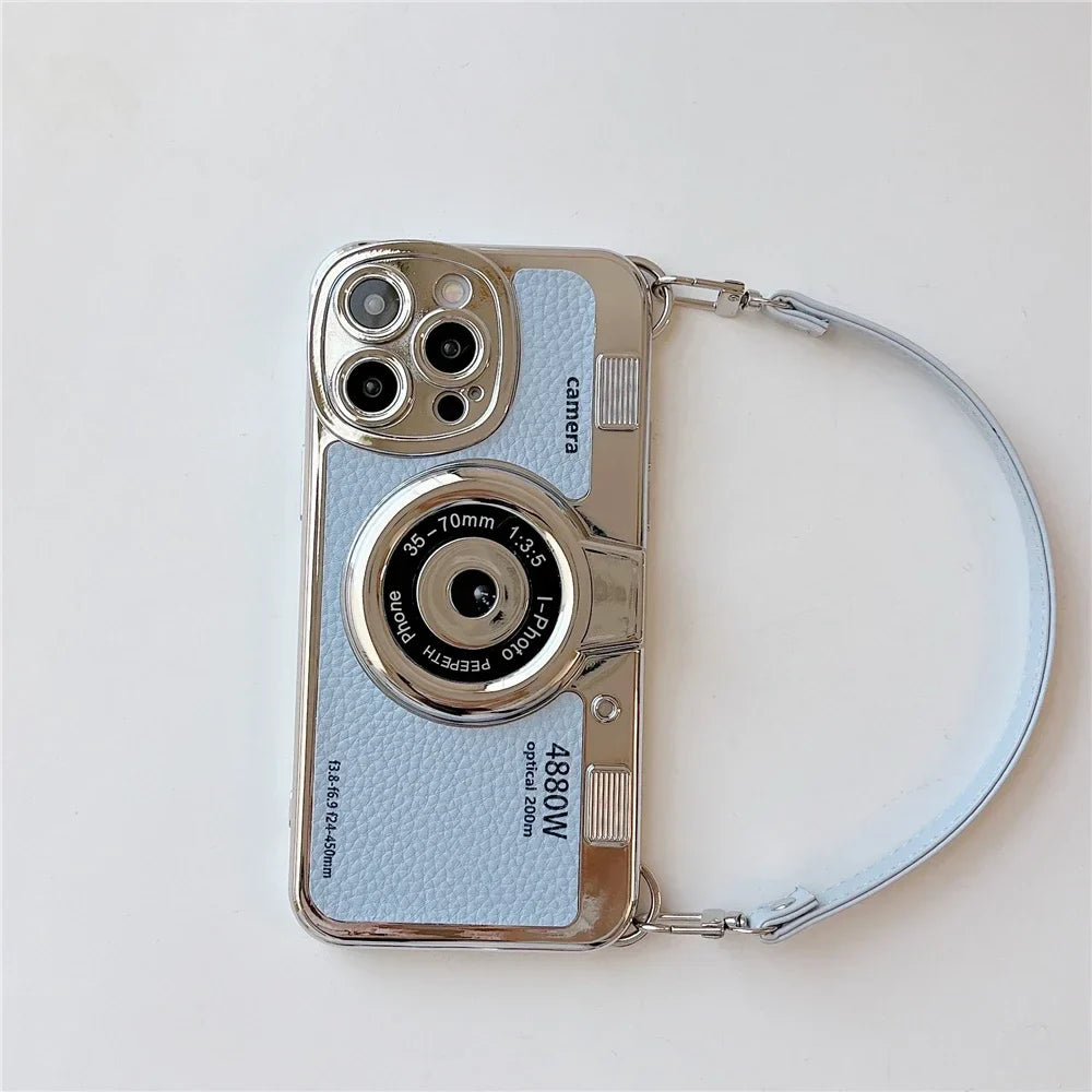 Luxury Retro Stereo Camera Hand with Lanyard Phone Case
