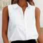 Women's Sleeveless Blouse Button Down Solid Color Casual Loose V Neck Chiffon Top for Work