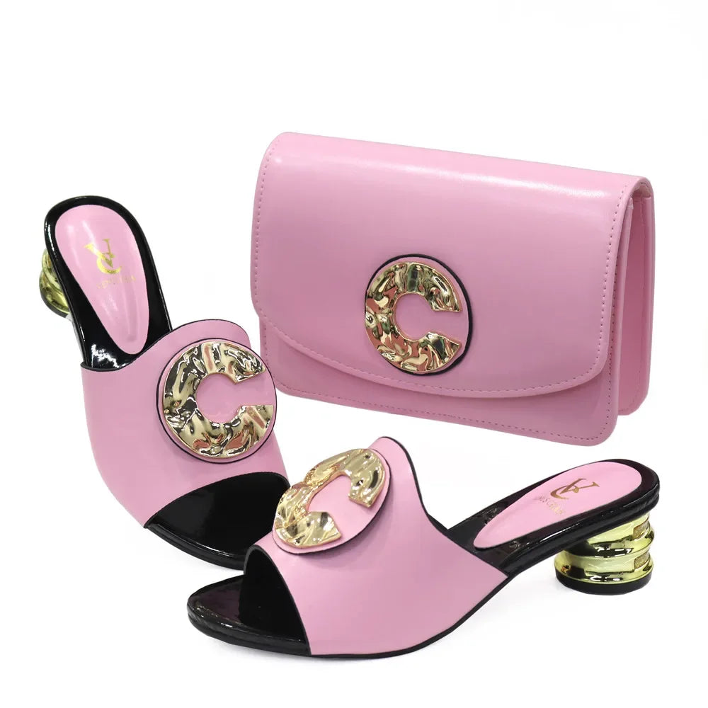 Latest Italian Design Casual Ladies Slippers and bag set