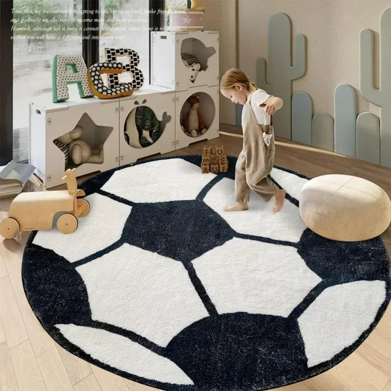 Soccer Rug Soft and Comfy Sports Themed Round Area Rugs Bedroom Living Room Carpet, Soccer Themed Room for Kids Bedroom