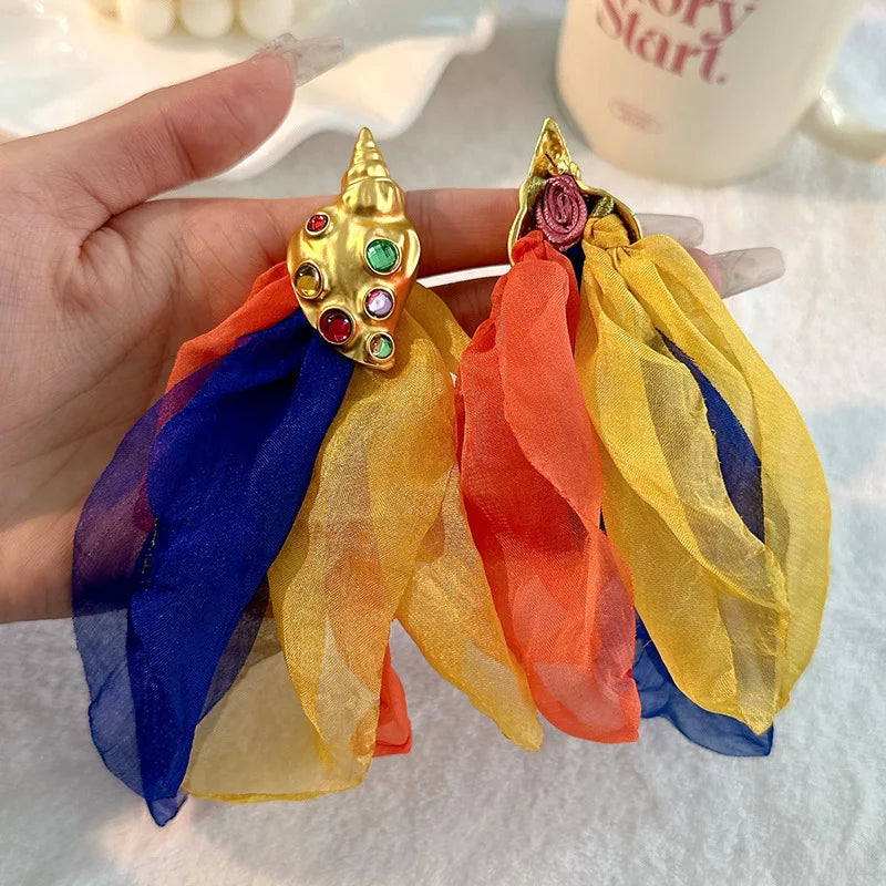 Handmade Cotton Long Tassel  Earrings