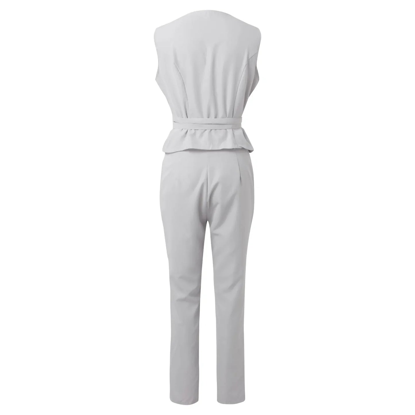 Elegant Pantsuit Set 2 Piece Solid V-Collar Top and Trousers for Women's Fashion Streetwear Summer Outfit