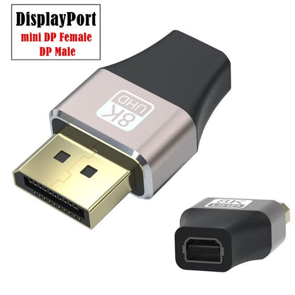 Mini DisplayPort to DisplayPort Adapter 8K60Hz DP2.1 Female to MiniDP Male Bi-Directional Connector for Laptop PC Gaming Monitor