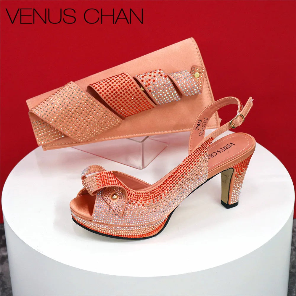 Italian Design Diamond-Encrusted Bag And High-Heeled Shoes Set