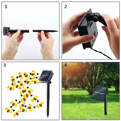 Simulation Honey Bees Solar Power String Lamp Fairy Lights Battery Garlands Garden Christmas Holiday Decor Outdoor 50LED 10M