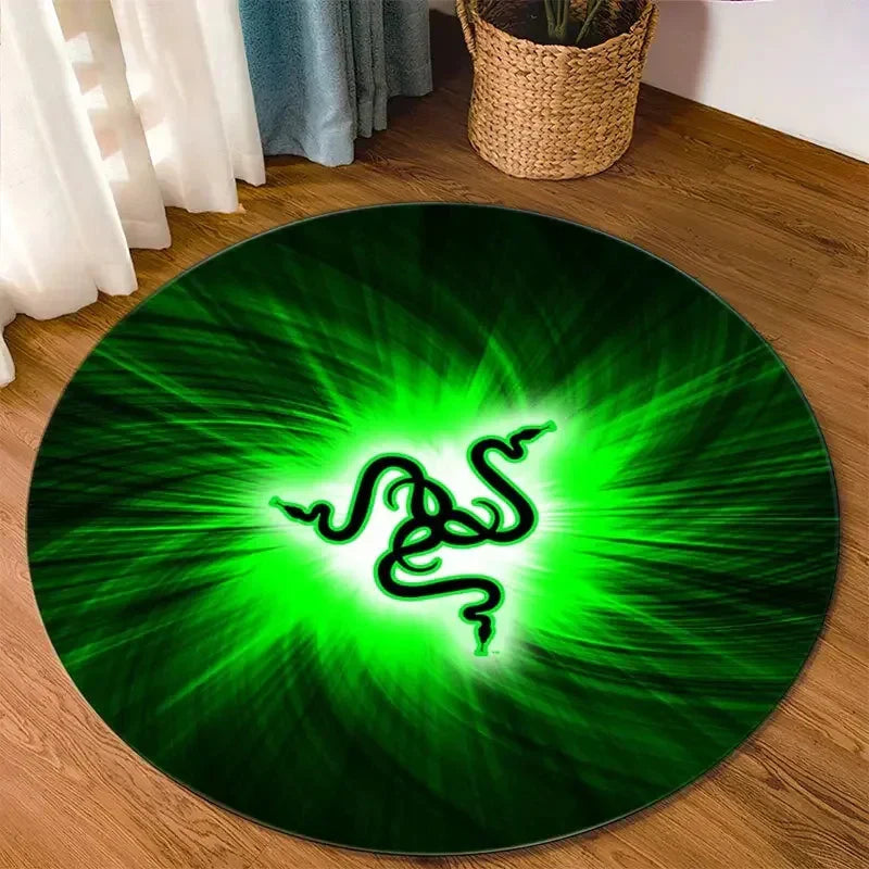 Razer Round Rugs Carpet Game Rome Gamer Gift Door Floor Mat Playroom Upholstery Living Room Bedroom Fashion Gaming Rug Decor