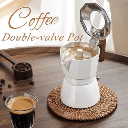 Espresso Maker Dual Valve Moka Pot Vintage Wooden Handle150ML Coffee | Coffee Makers | Kitchen + Metal
