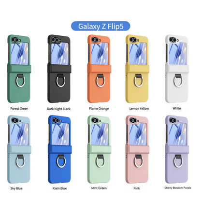 Colorful Matte With Grip Ring Case For Samsung Galaxy Z Flip 6 5 4 3 ZFlip6 ZFlip5 Finger Buckle Solid Color Shockproof Cover