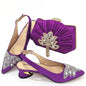 Women's Silver Mid Heels Frosted Crystal Shoes And Bag Set
