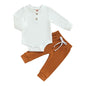 Baby Boy 2 Piece Outfit Solid Color Ribbed Button Long Sleeve Rompers and Elastic Pants Fall Spring Clothes