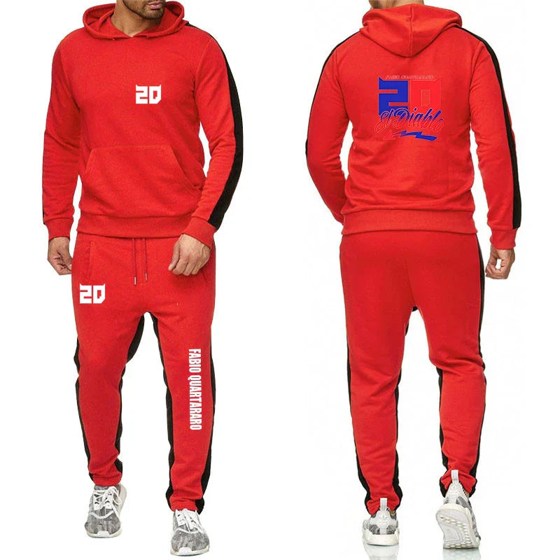 2025 Spring Autumn FABIO QUARTARARO WITH SIGNATURE Printed Sports High Quality Sets Men's Pocket Hooded Hoodies+Sweatpants Suits