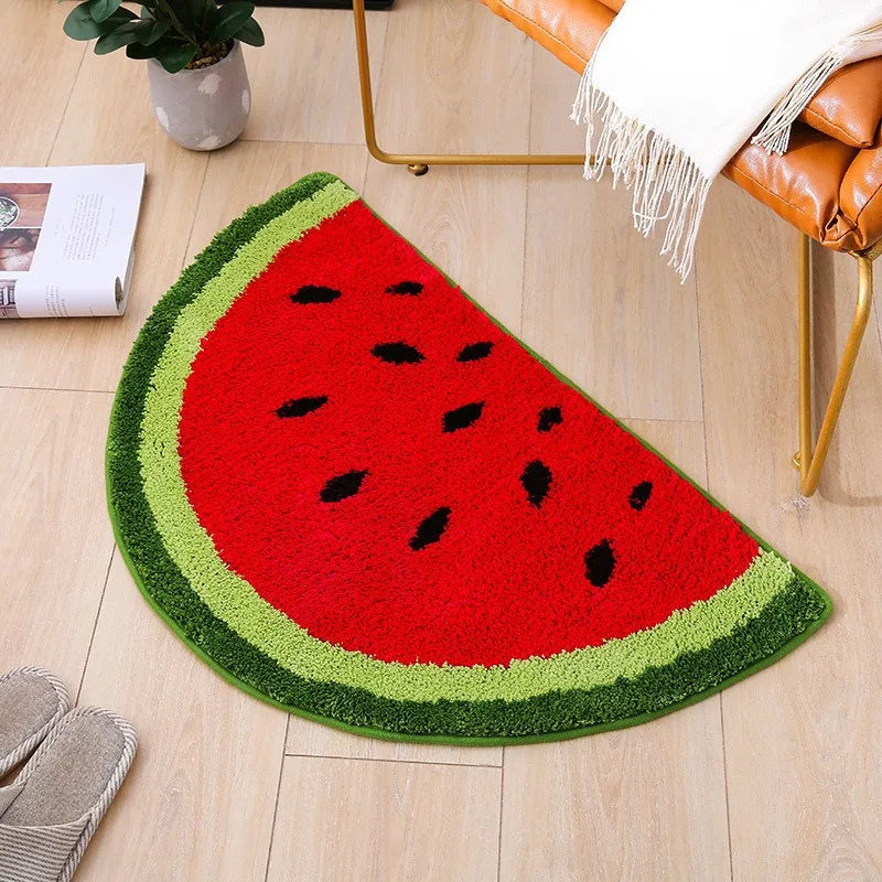 Fruit Pattern Rug  Doormat Half Round Shaped Water Absorption Bath Mat Non Slip Floor Mat, Bedroom and Carpets for Living Room
