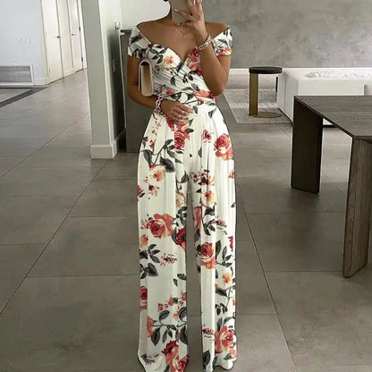 Fashion Printed Off-shoulder Jumpsuit for Women - Casual High-waist Sleeveless One-shoulder Jumpsuit