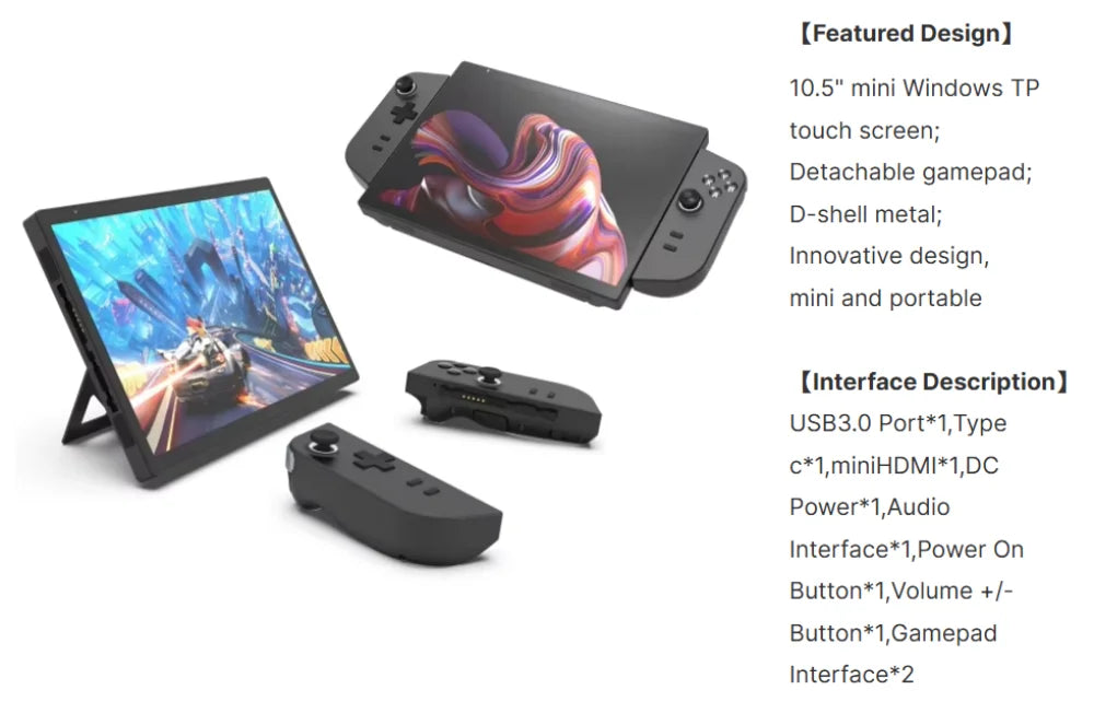 10.5" Handheld Gaming PC - Intel N95, 16GB RAM, Detachable Gamepad