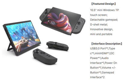 10.5" Handheld Gaming PC - Intel N95, 16GB RAM, Detachable Gamepad