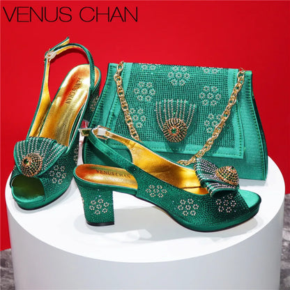 New Square Heels Peep Toe Shoes Matching Bag Set