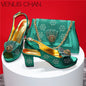 New Square Heels Peep Toe Shoes Matching Bag Set