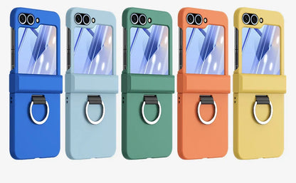 Colorful Matte With Grip Ring Case For Samsung Galaxy Z Flip 6 5 4 3 ZFlip6 ZFlip5 Finger Buckle Solid Color Shockproof Cover