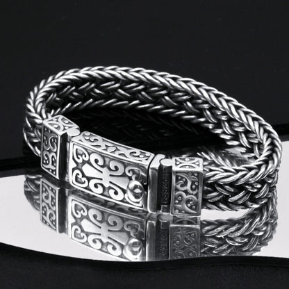Powerful S925 pure silver vintage pattern woven bracelet, suitable for both men and women, fashionable jewelry gift for everyone