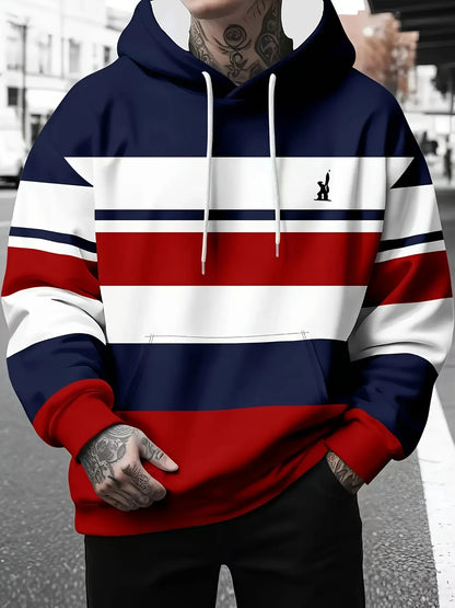 Men's 3D Printed Hooded Sweatshirt with Color Block and Striped Printing Simple and Casual Sportswear Modern Street Style