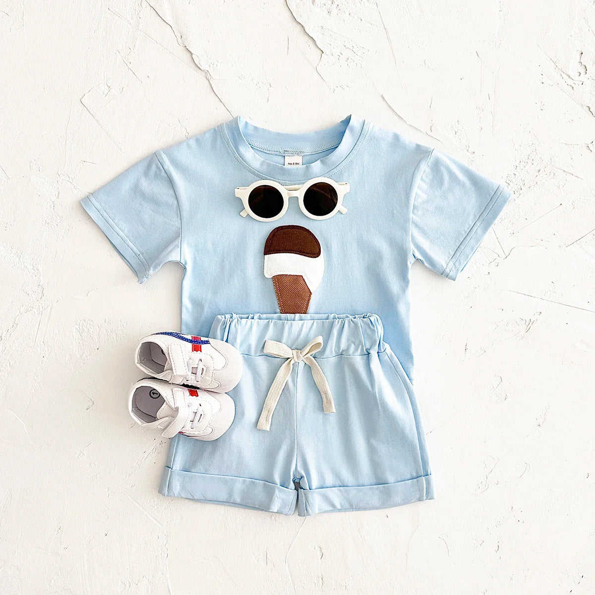 Baby Outfit Set for Newborns -Summer Ice Cream Print round Baby Outfit SeNeck T-shirt Sports Shorts 2PCS  Combo Unisex 0-3 Years