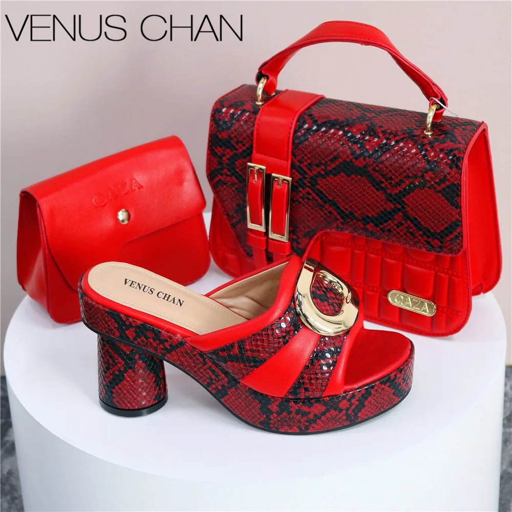 New Design Elegant Ladies High Heels Peep Toe Shoes with Bag Set