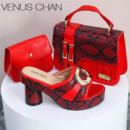 New Design Elegant Ladies High Heels Peep Toe Shoes with Bag Set