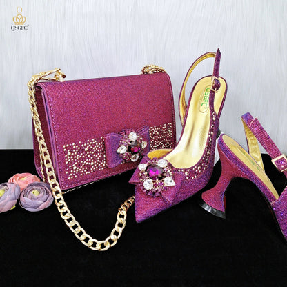 Elegant Set Pointed Toe Shoes And Bag Set