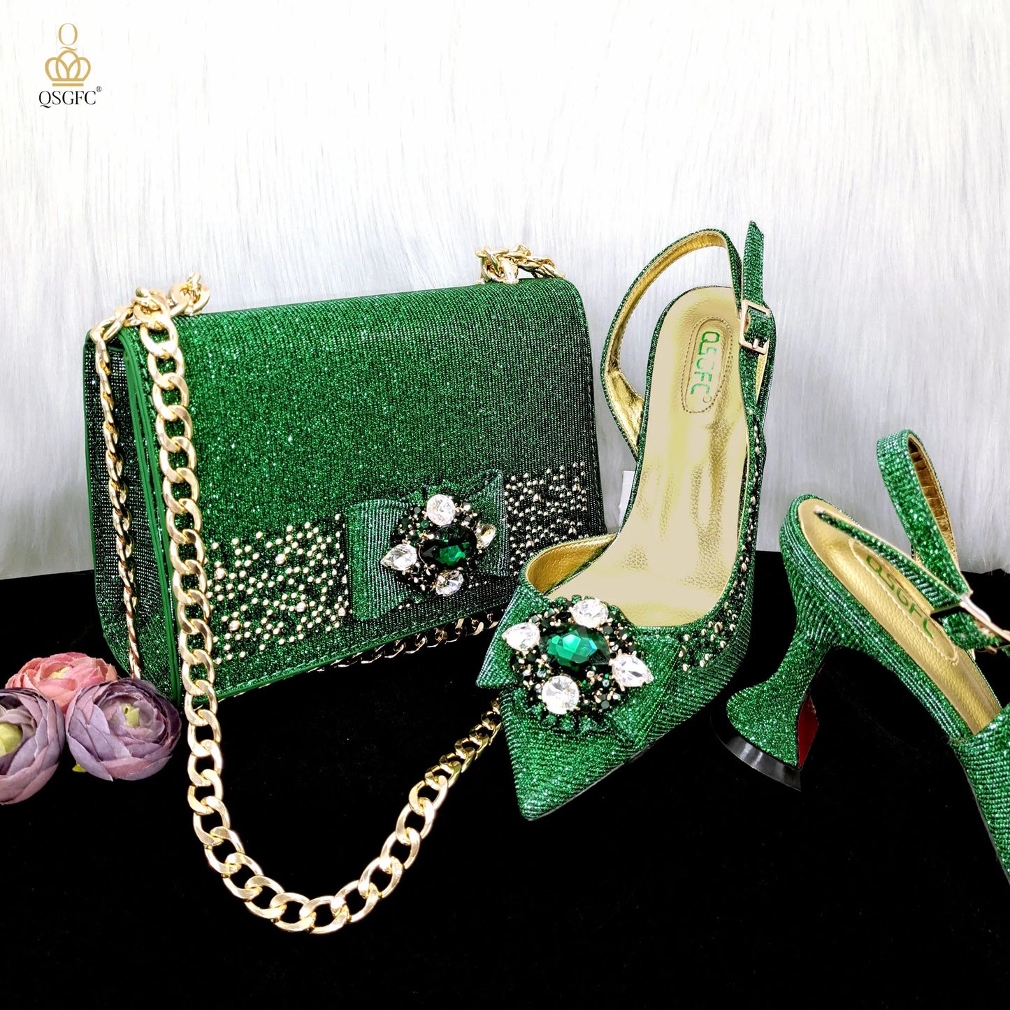 Elegant Set Pointed Toe Shoes And Bag Set