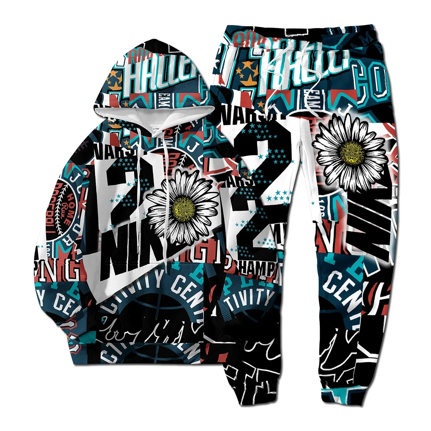 European New Style Letter Hip-hop 3D Digital Printing Fashion Casual Sports Youth Men And Women Hoodie Long Pants 2-Piece Sets