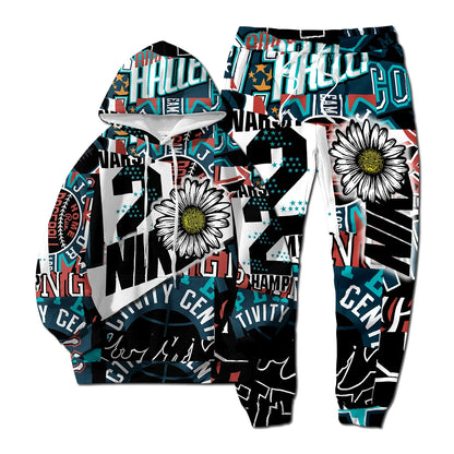 European New Style Letter Hip-hop 3D Digital Printing Fashion Casual Sports Youth Men And Women Hoodie Long Pants 2-Piece Sets