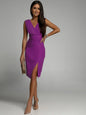 Women Mini Dress Summer Fashion Elegant Sleeveless V Neck High Waist Bodycon Casual Office Party Side Split