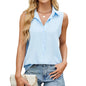Summer Women's Tank Loose Shirts Single Breasted Solid Color Vest Lapel Sleeveless Loose Button Casual Streetwear Women's Blouse