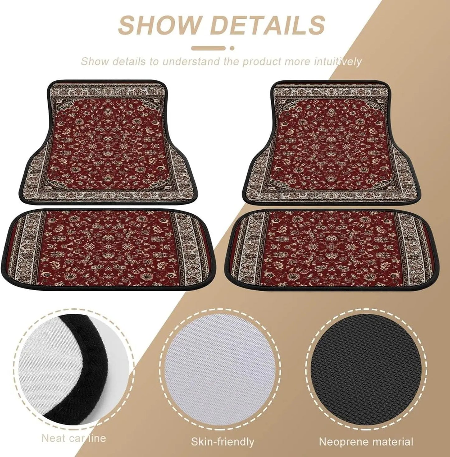 Rust Red Paisley Car Floor Mats - 4 Piece Universal Set for All Vehicles