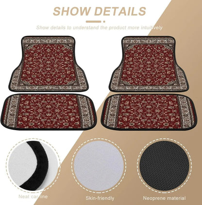 Rust Red Paisley Car Floor Mats - 4 Piece Universal Set for All Vehicles