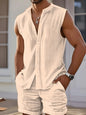 New men's casual sleeveless beach shorts sets