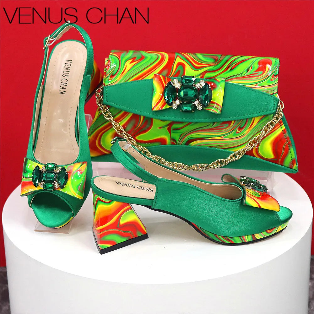 Ladies Shoes and Bag Decorated with Rhinestone
