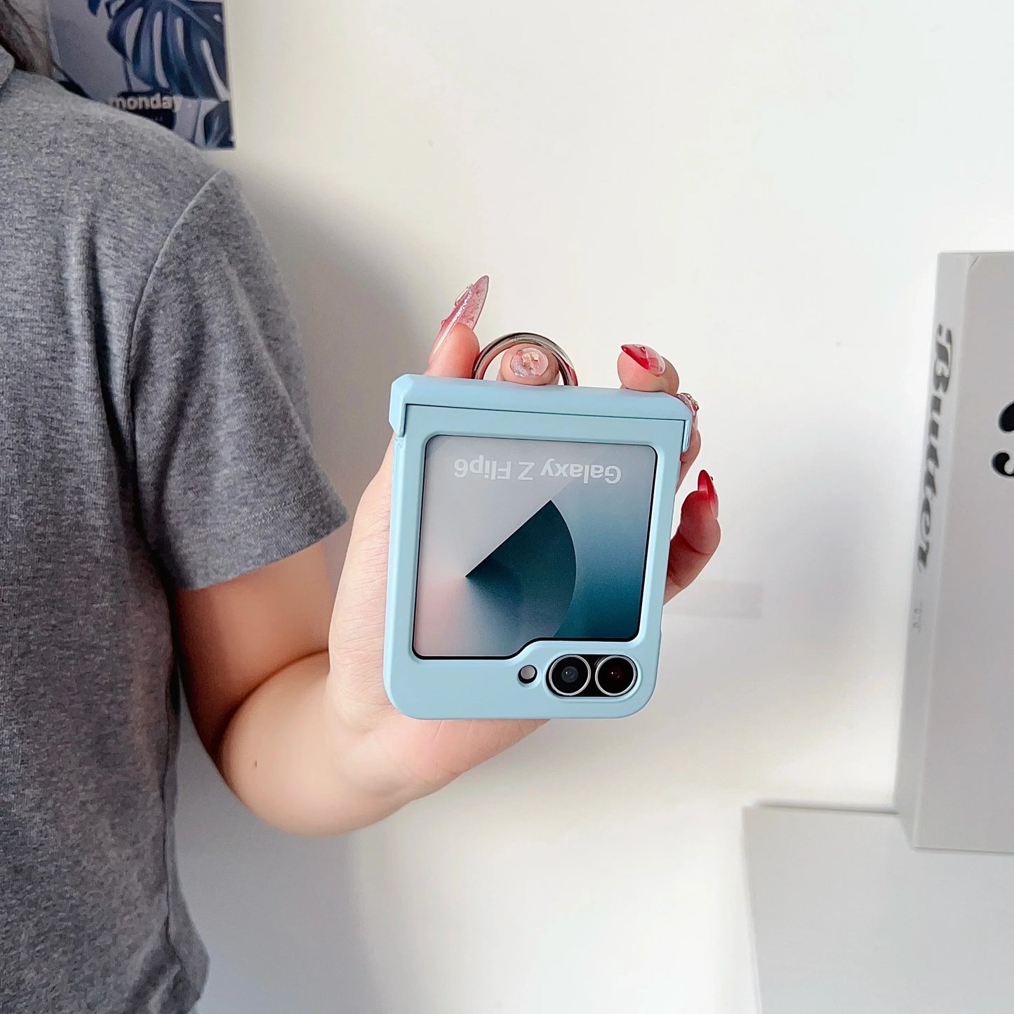 Colorful Matte With Grip Ring Case For Samsung Galaxy Z Flip 6 5 4 3 ZFlip6 ZFlip5 Finger Buckle Solid Color Shockproof Cover